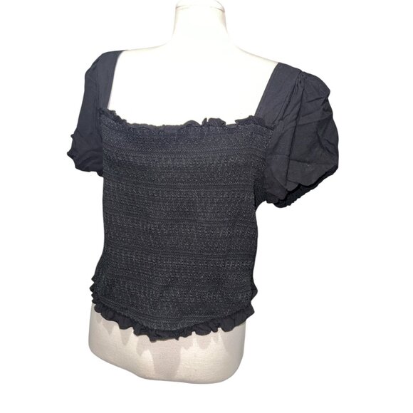 Torrid Womens Plus Size 2 Smocked Black Square Neck Puff Sleeve Top Stretchy & L - Picture 6 of 13
